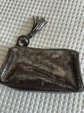 Michael Kors Metallic Snake-Embossed Wristlet Clutch  or Make up Bag Gunmetal